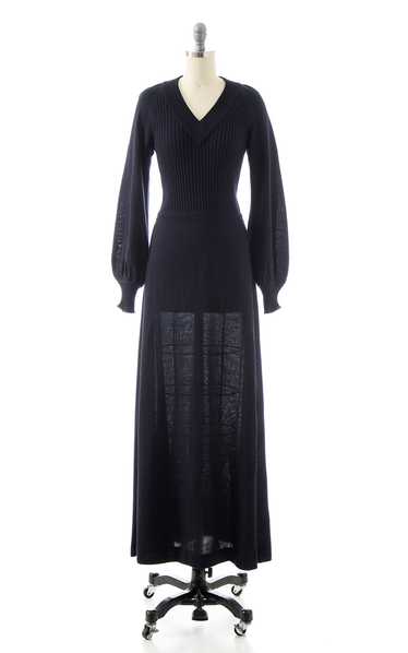 1970s Bishop Sleeve Knit Maxi Dress | x-small/sma… - image 1