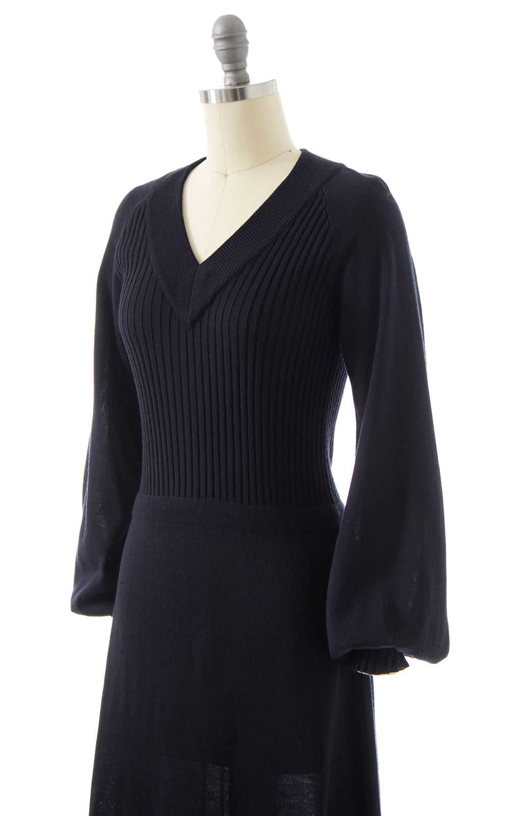1970s Bishop Sleeve Knit Maxi Dress | x-small/sma… - image 2