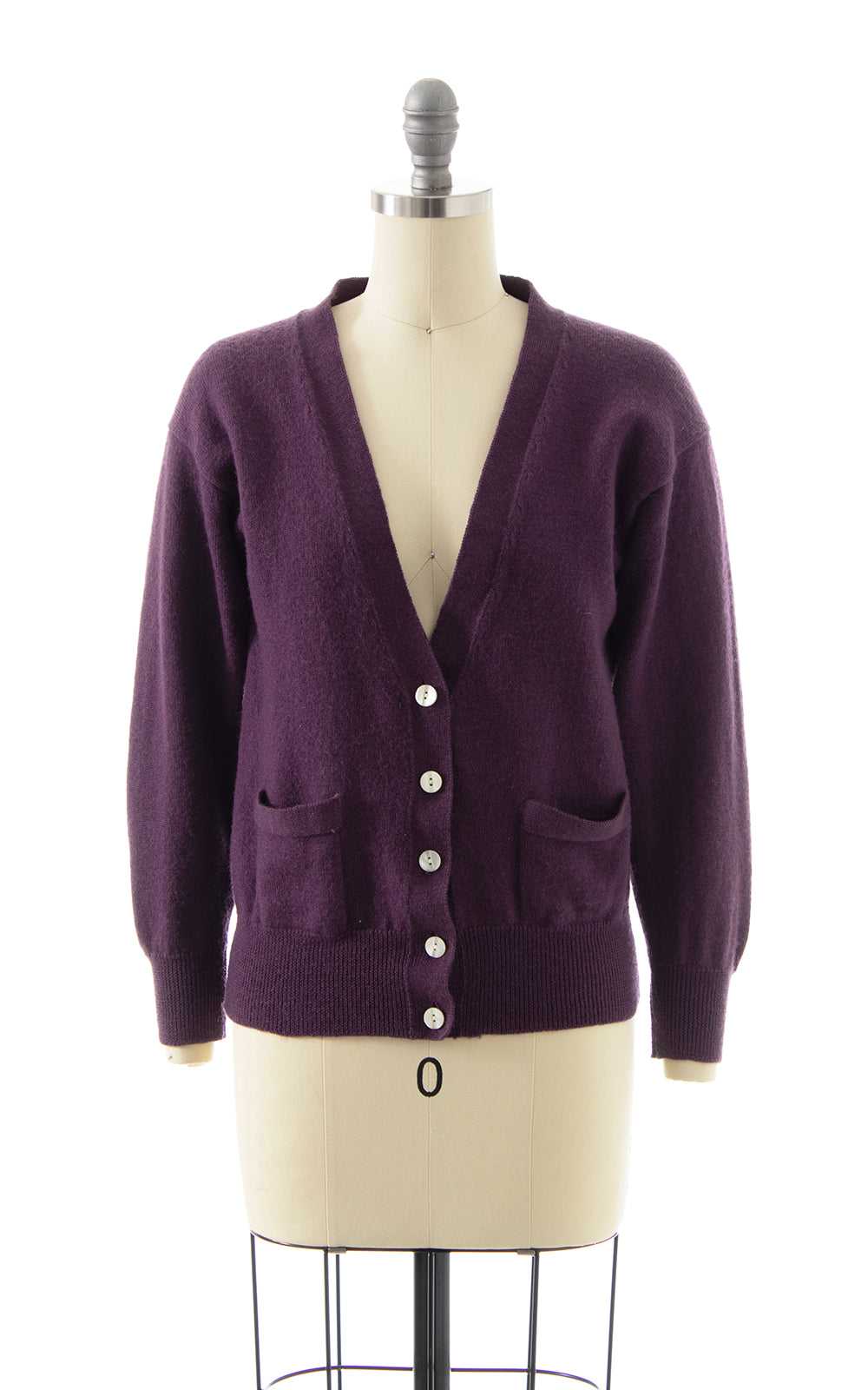 1980s Eggplant Purple Wool Cardigan | x-small/sma… - image 1