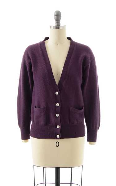 1980s Eggplant Purple Wool Cardigan | x-small/smal