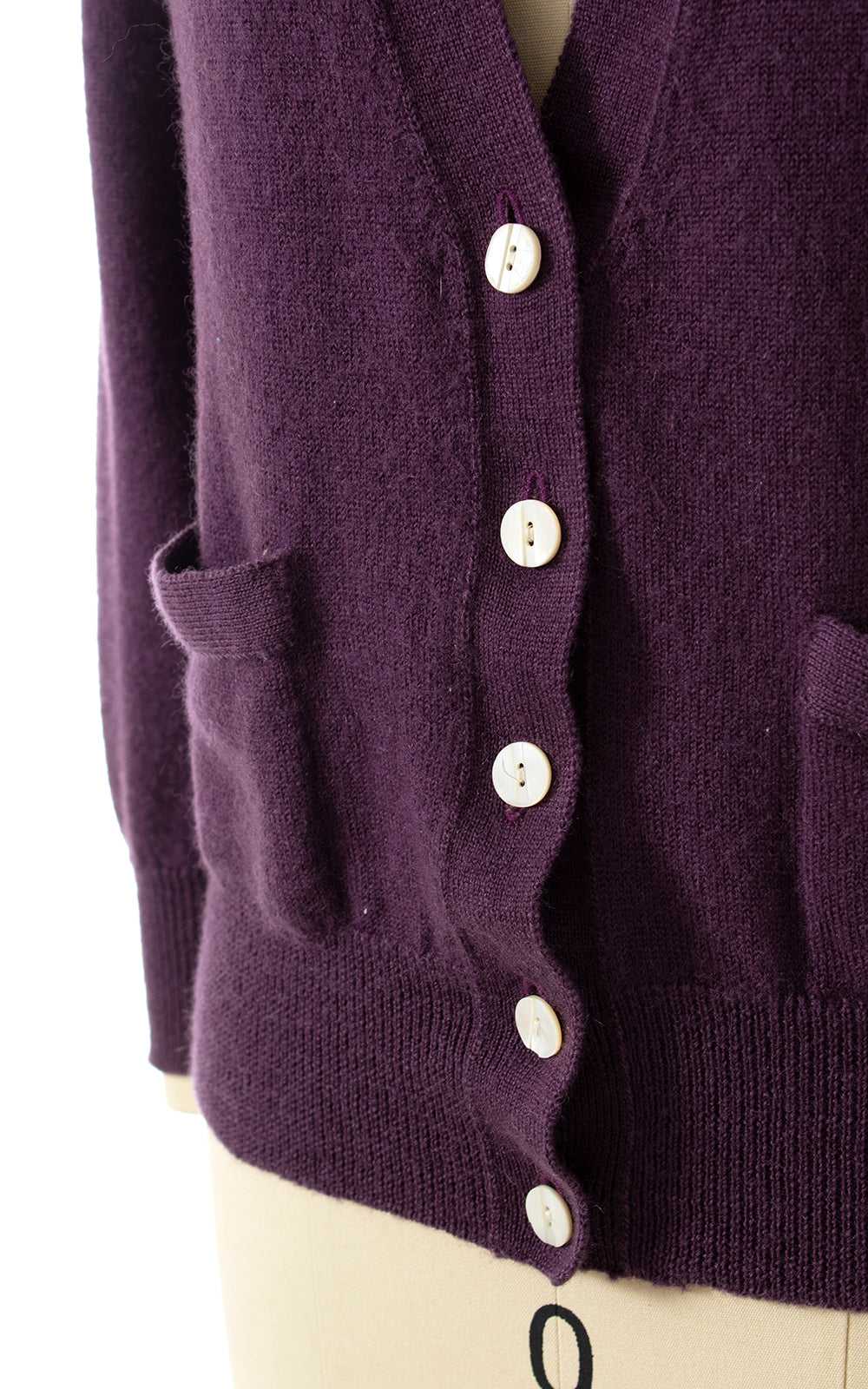 1980s Eggplant Purple Wool Cardigan | x-small/sma… - image 2