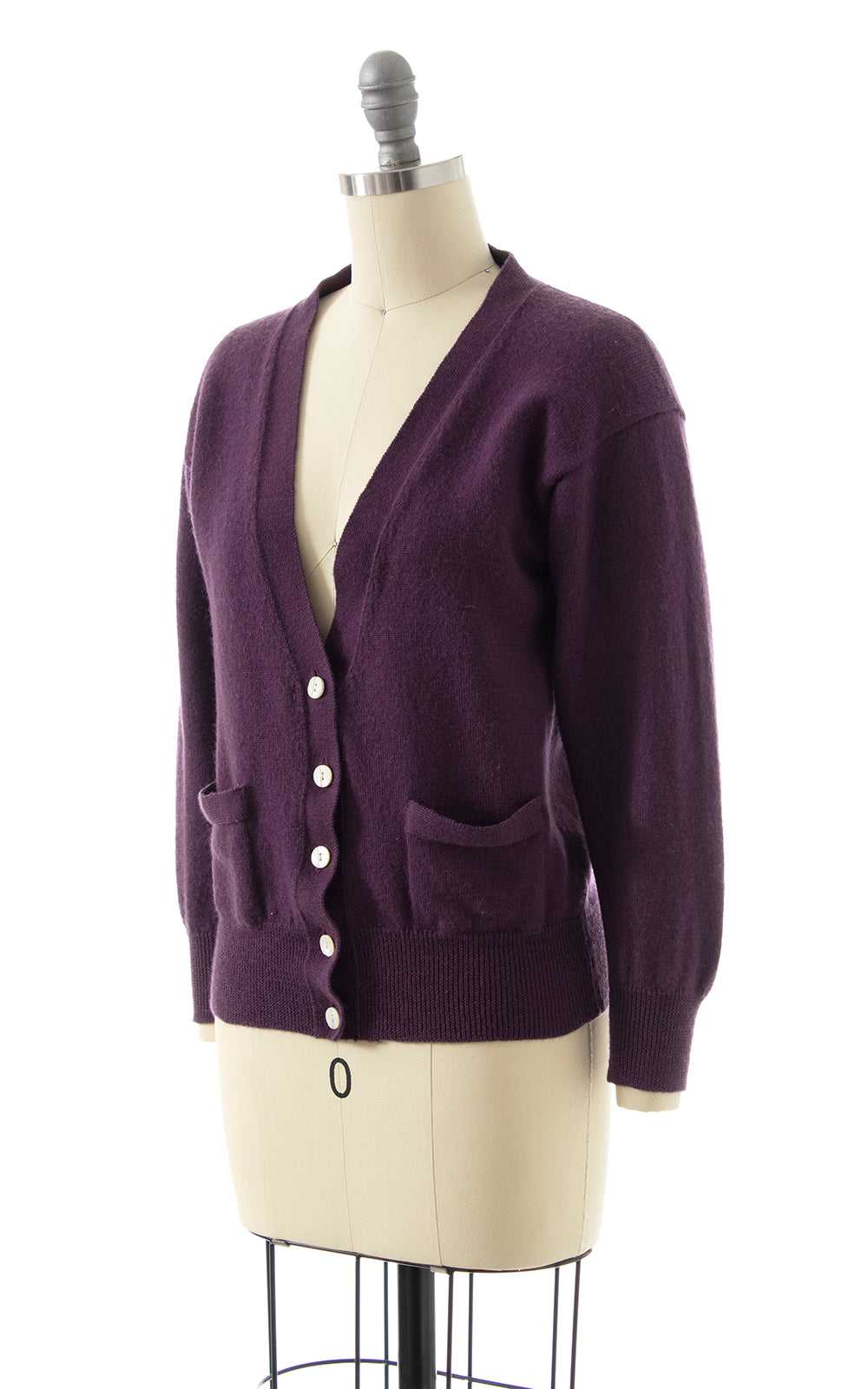 1980s Eggplant Purple Wool Cardigan | x-small/sma… - image 3