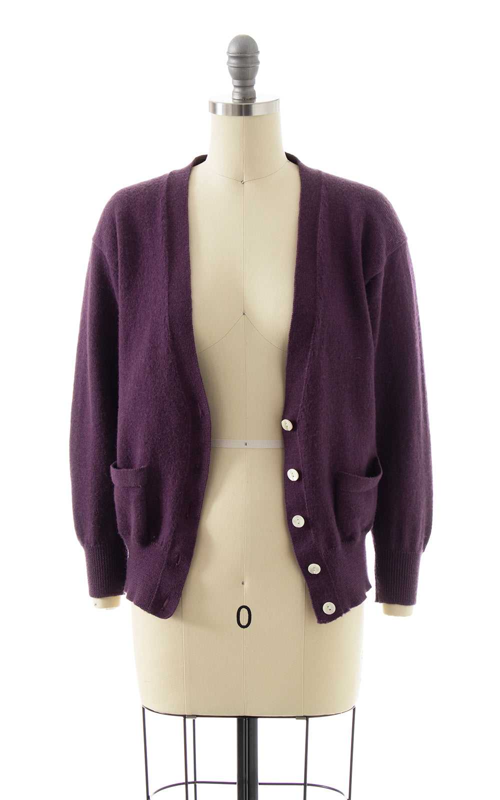 1980s Eggplant Purple Wool Cardigan | x-small/sma… - image 5