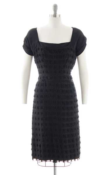 1940s 1950s Black Rayon Tassels Party Dress | sma… - image 1