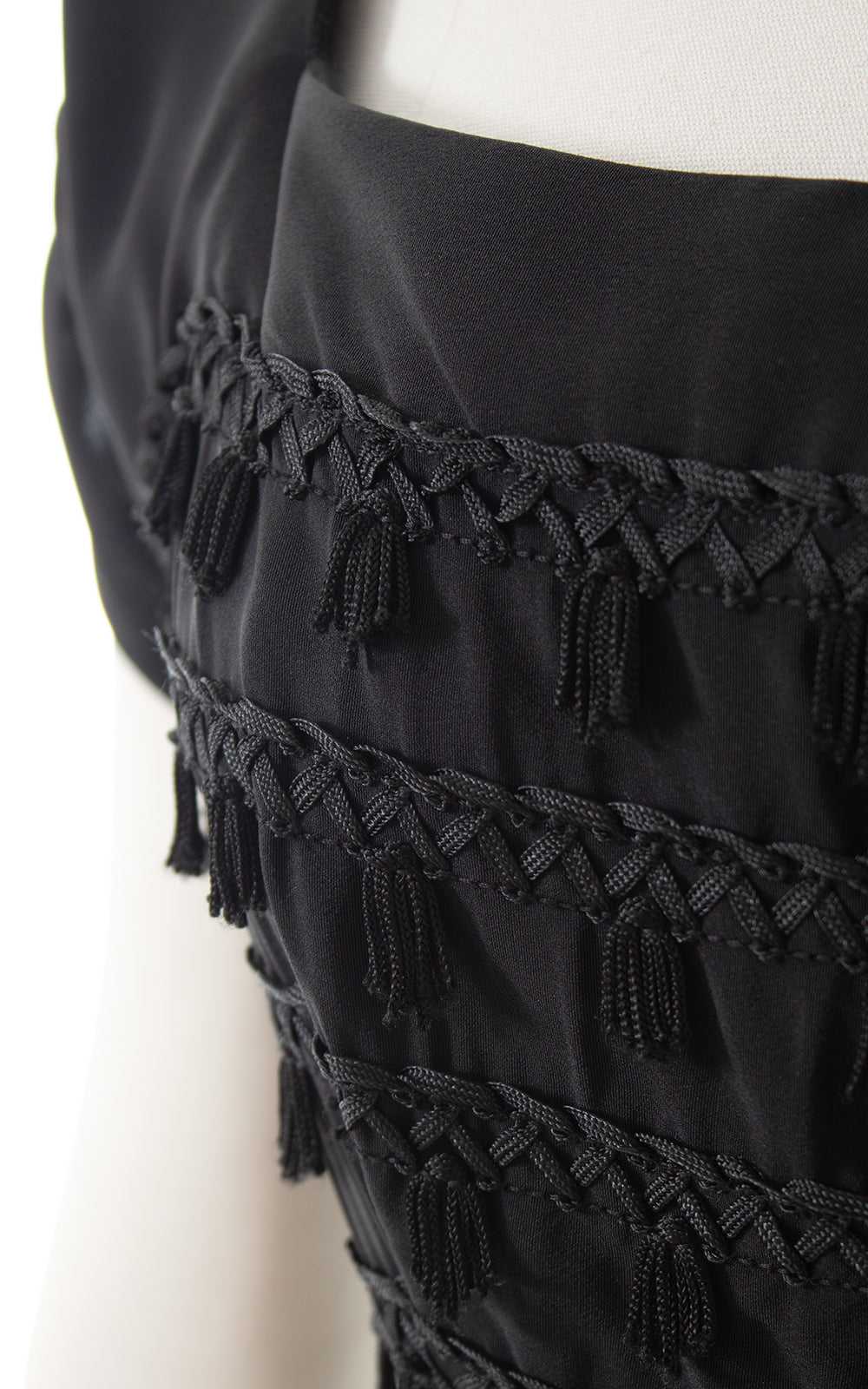 1940s 1950s Black Rayon Tassels Party Dress | sma… - image 2