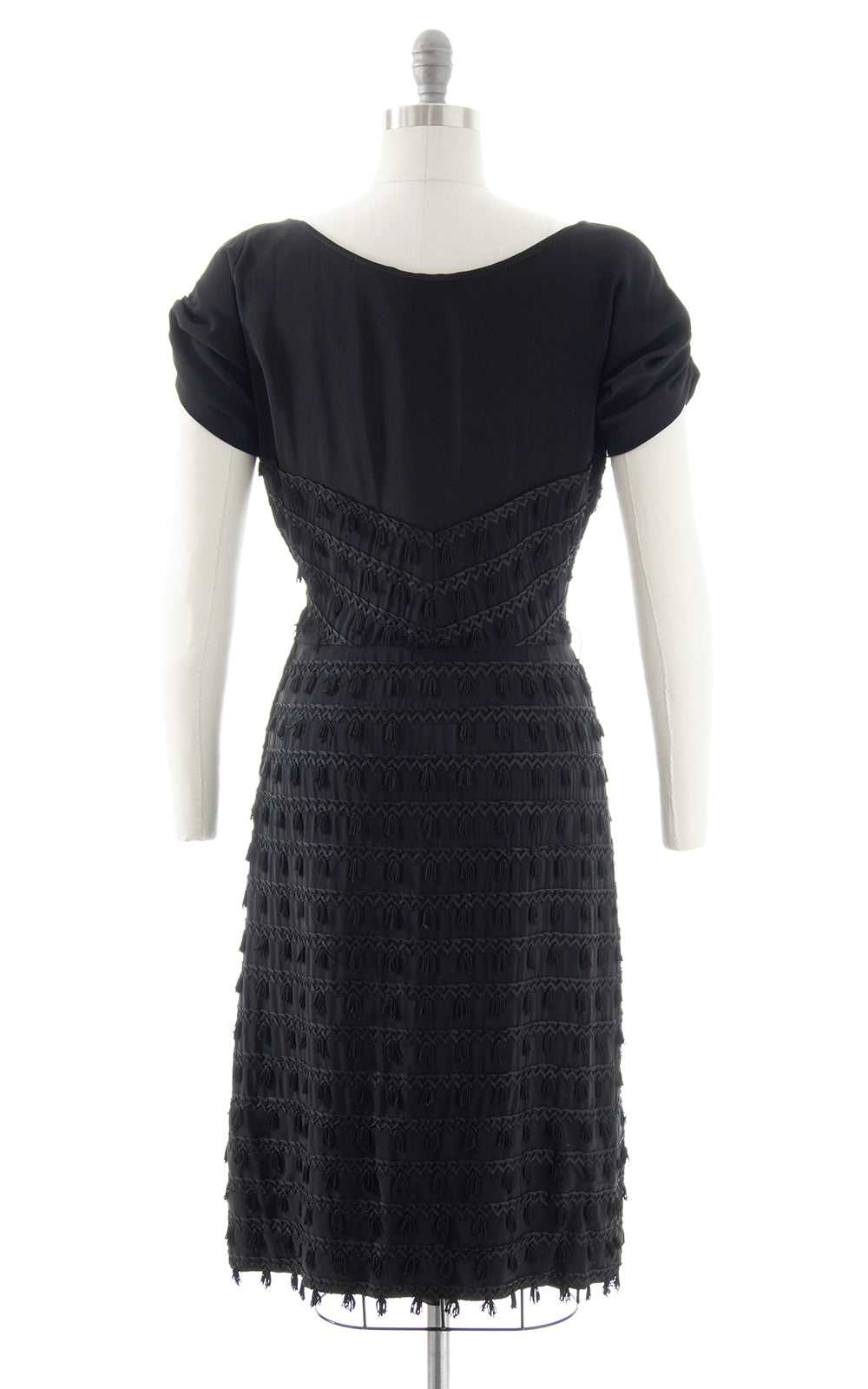 1940s 1950s Black Rayon Tassels Party Dress | sma… - image 4