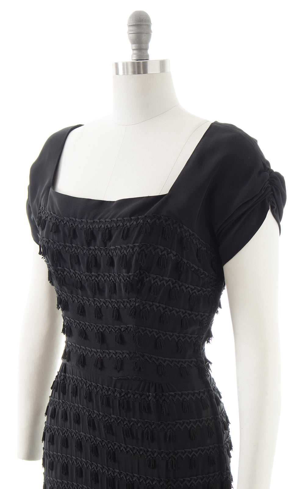 1940s 1950s Black Rayon Tassels Party Dress | sma… - image 5