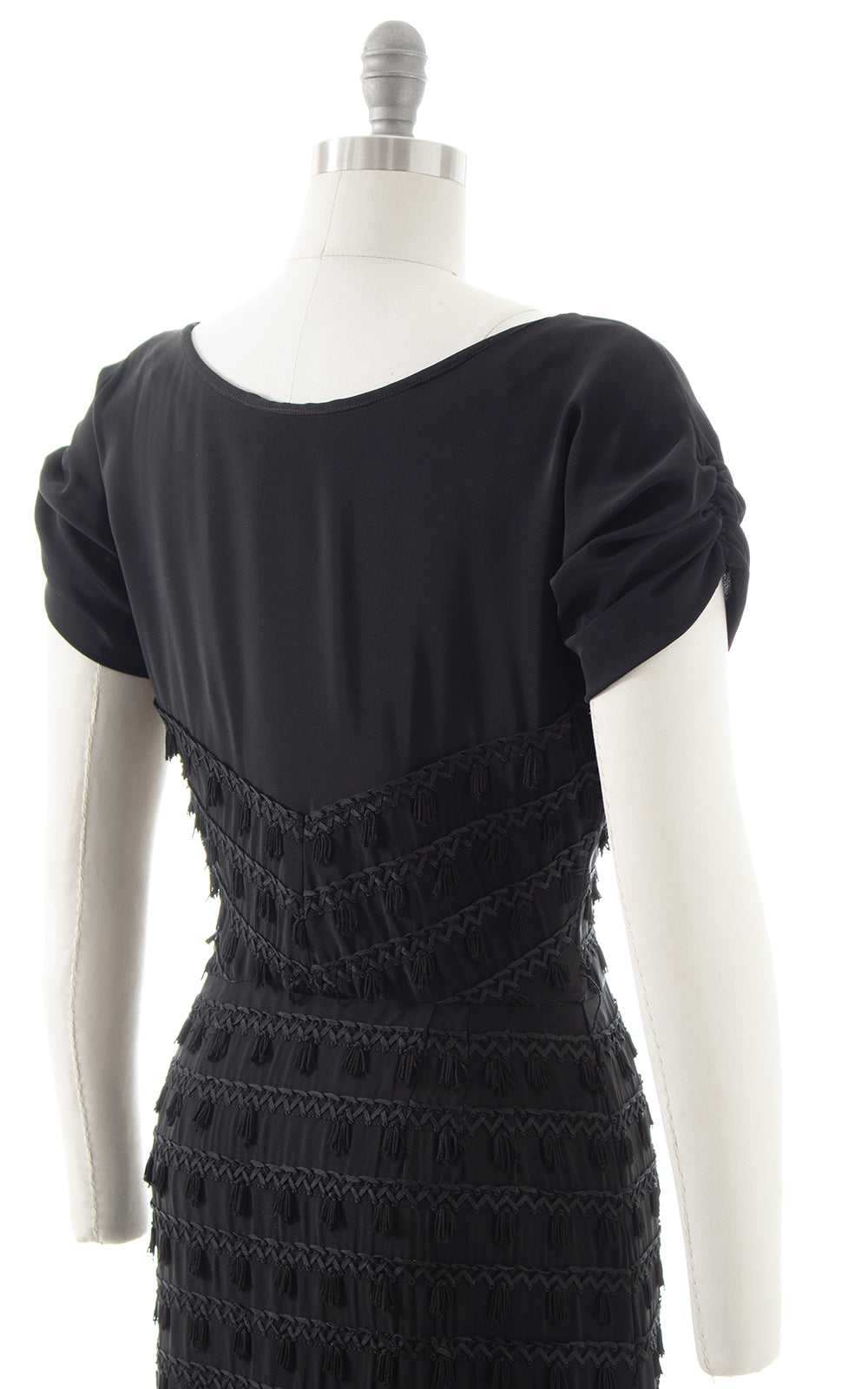 1940s 1950s Black Rayon Tassels Party Dress | sma… - image 6