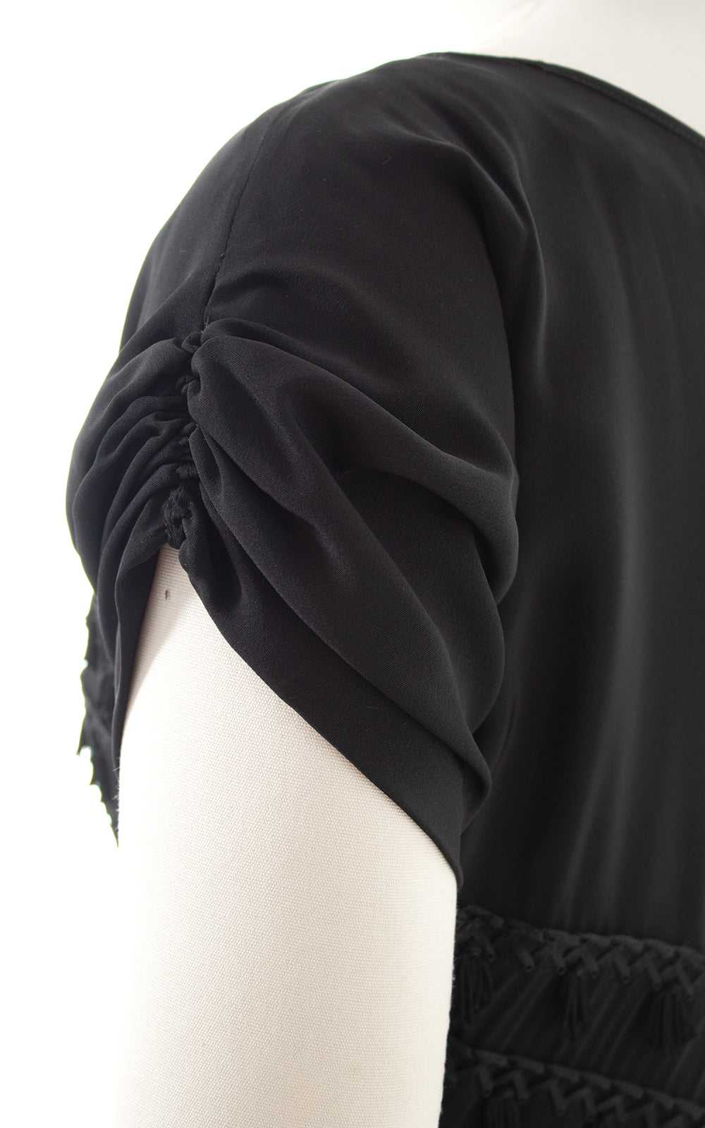 1940s 1950s Black Rayon Tassels Party Dress | sma… - image 8