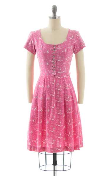 1960s Farm Cat Novelty Print Dirndl Dress | x-smal