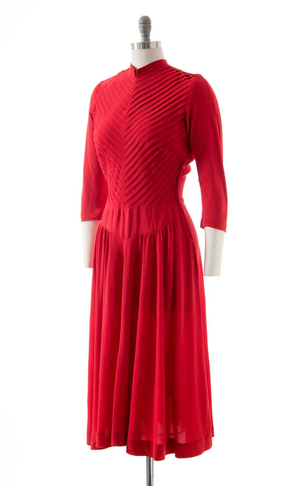 1940s Red Rayon Dress | medium - image 4