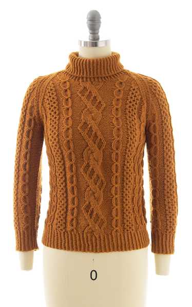 1970s Burnt Mustard Knit Wool Turtleneck Sweater |