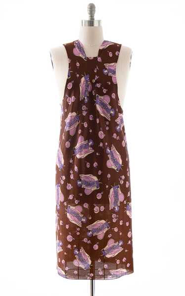 1970s Art Deco Lady Novelty Print Dress | medium/l