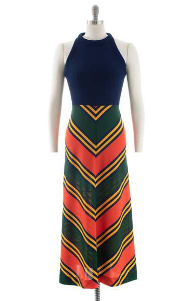 1970s Chevron Striped Maxi Dress | x-small/small