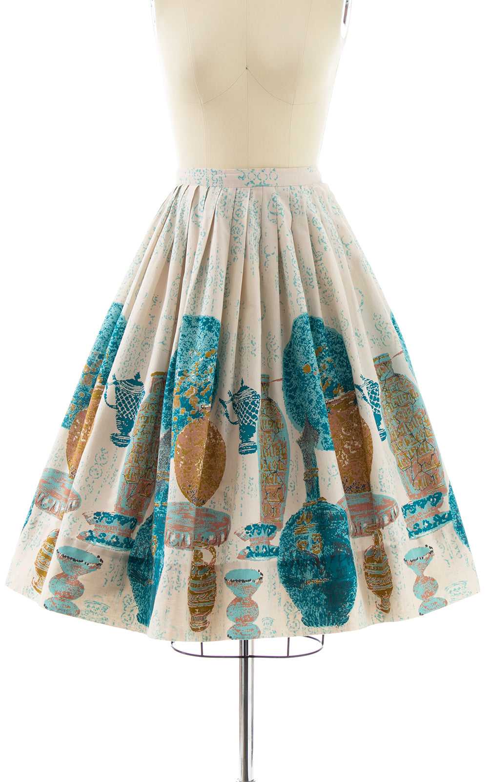 1950s Pottery Novelty Border Print Skirt | small - image 1