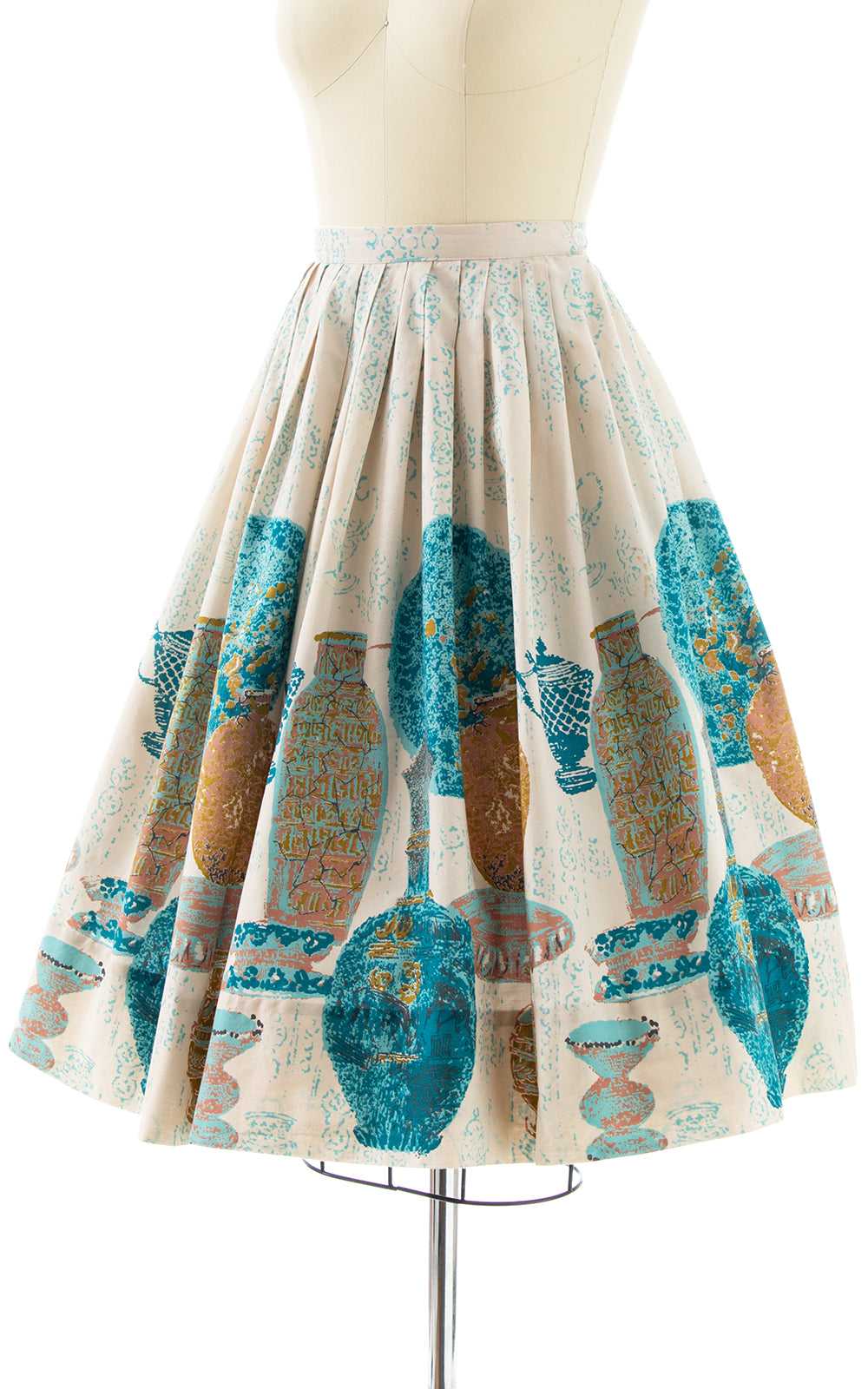 1950s Pottery Novelty Border Print Skirt | small - image 3