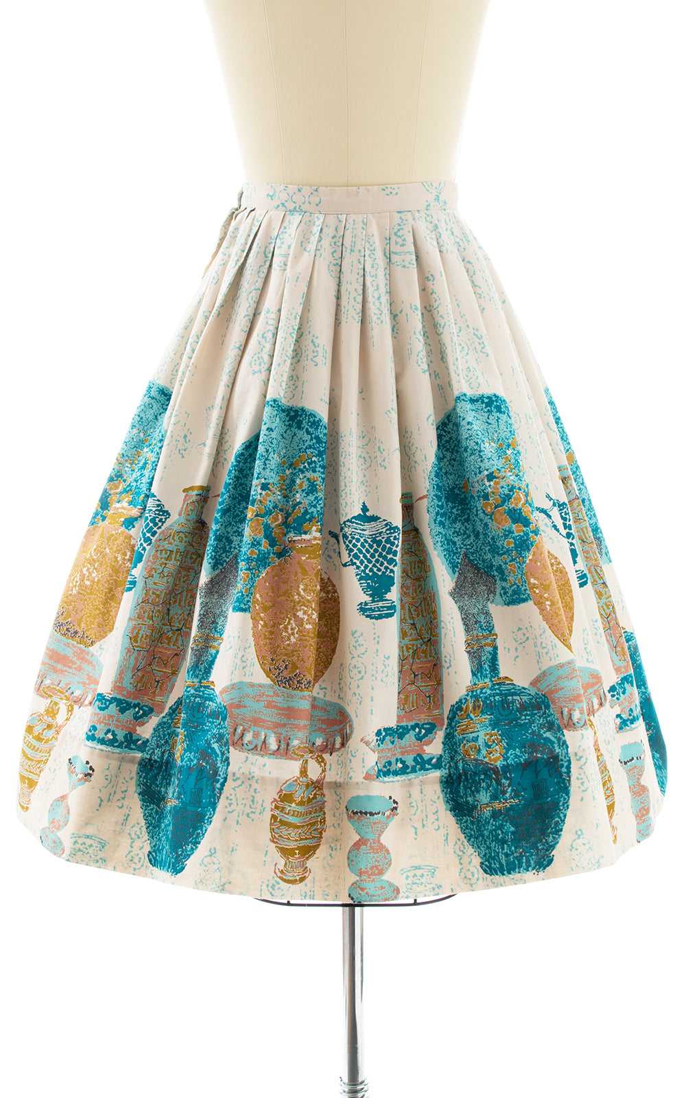 1950s Pottery Novelty Border Print Skirt | small - image 4