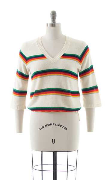 1970s Rainbow Striped Drawstring Sweater | small/m