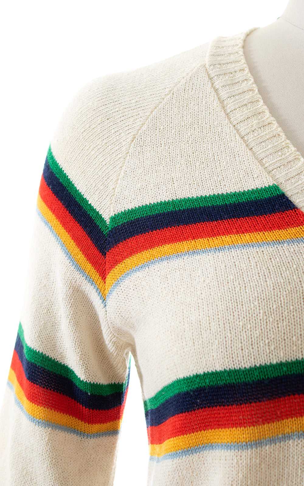 1970s Rainbow Striped Drawstring Sweater | small/… - image 2