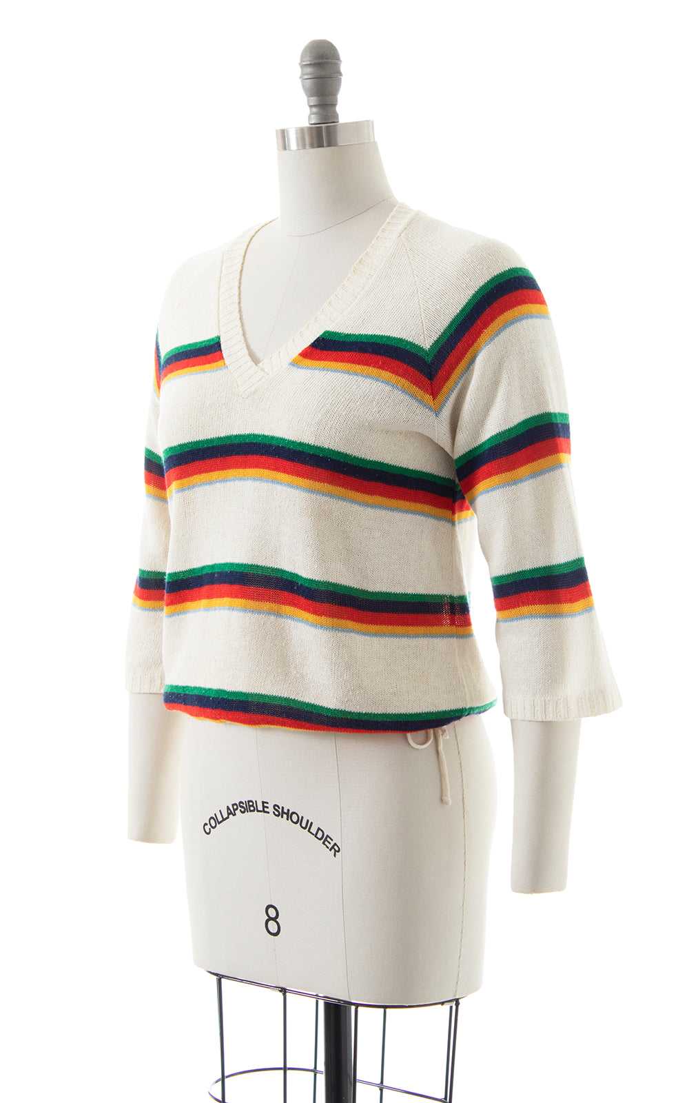 1970s Rainbow Striped Drawstring Sweater | small/… - image 3