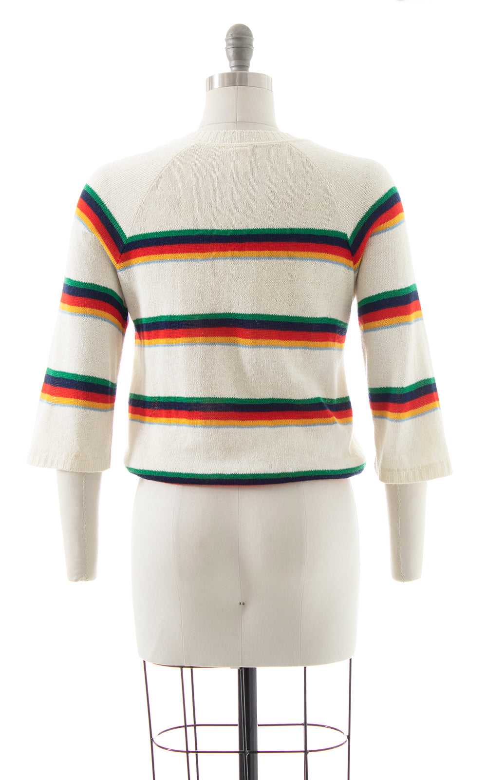 1970s Rainbow Striped Drawstring Sweater | small/… - image 4