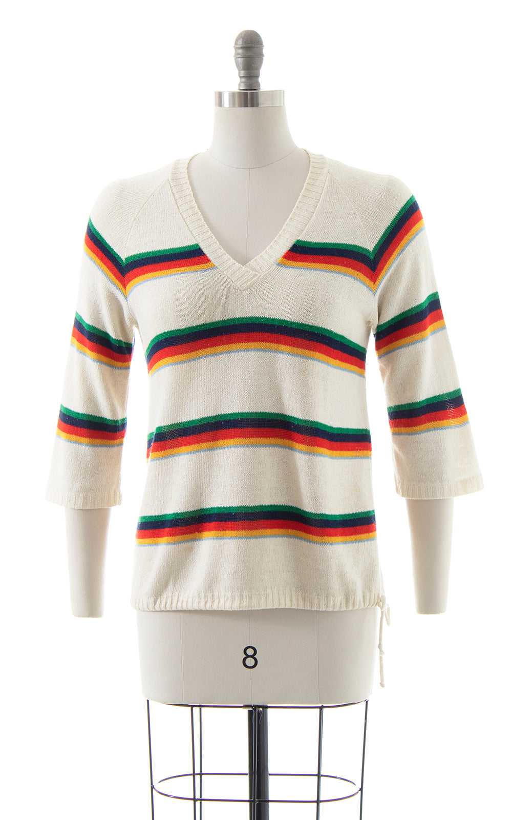 1970s Rainbow Striped Drawstring Sweater | small/… - image 5