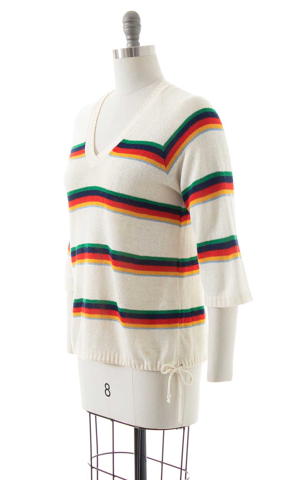 1970s Rainbow Striped Drawstring Sweater | small/… - image 6