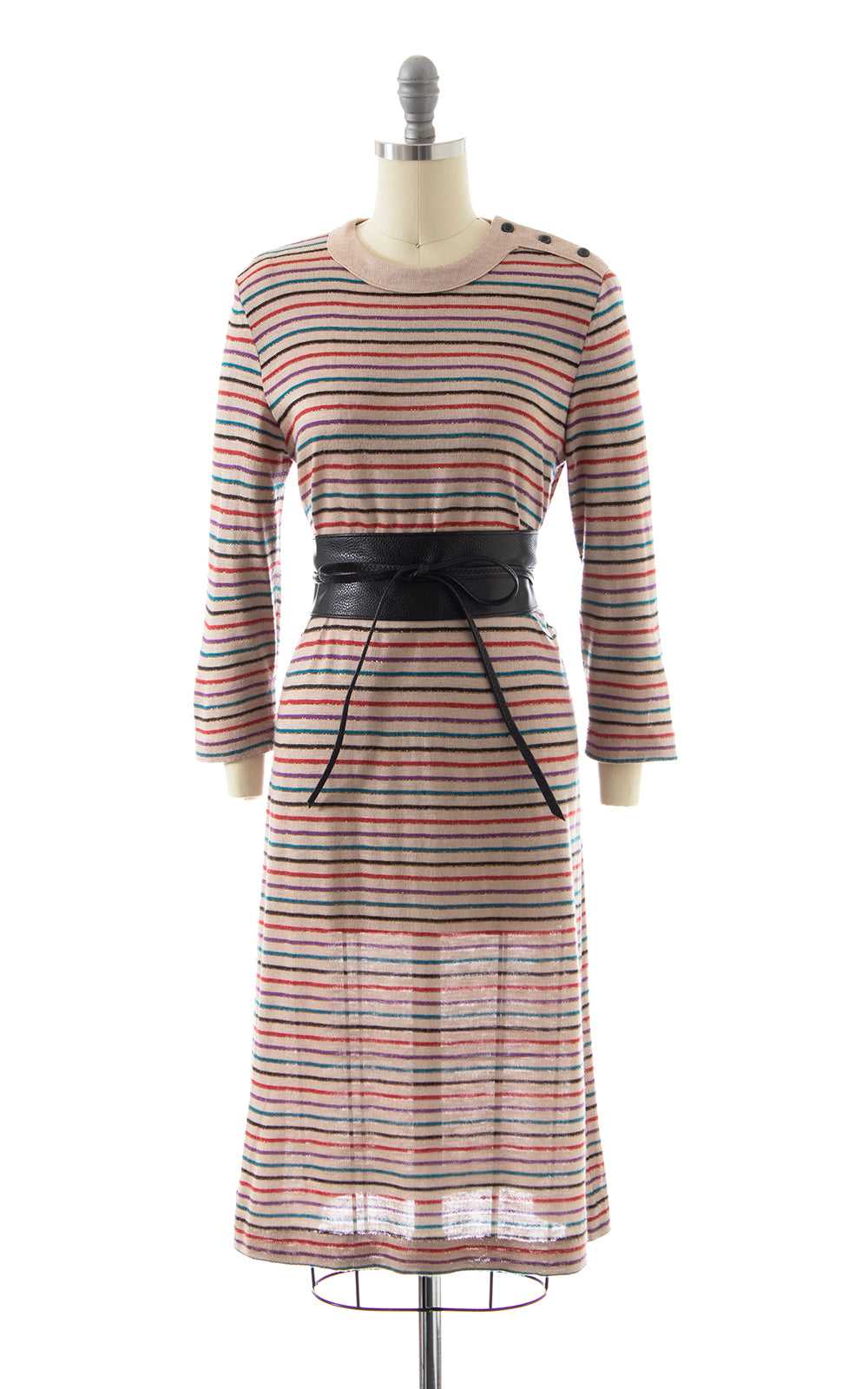 1970s Metallic Striped Sweater Dress | x-small/sm… - image 1