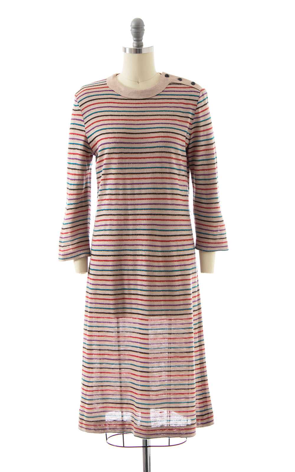 1970s Metallic Striped Sweater Dress | x-small/sm… - image 3