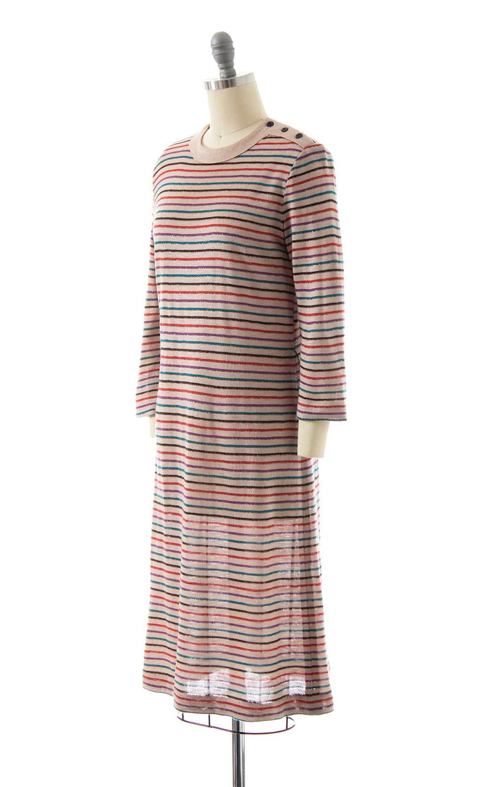 1970s Metallic Striped Sweater Dress | x-small/sm… - image 4