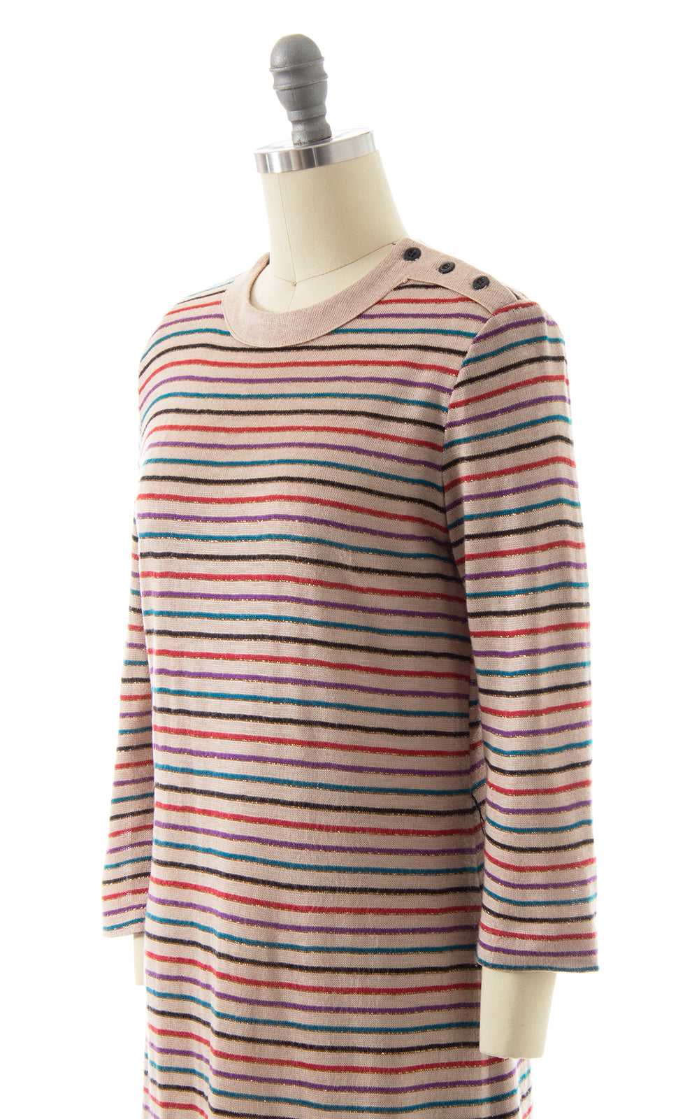 1970s Metallic Striped Sweater Dress | x-small/sm… - image 6