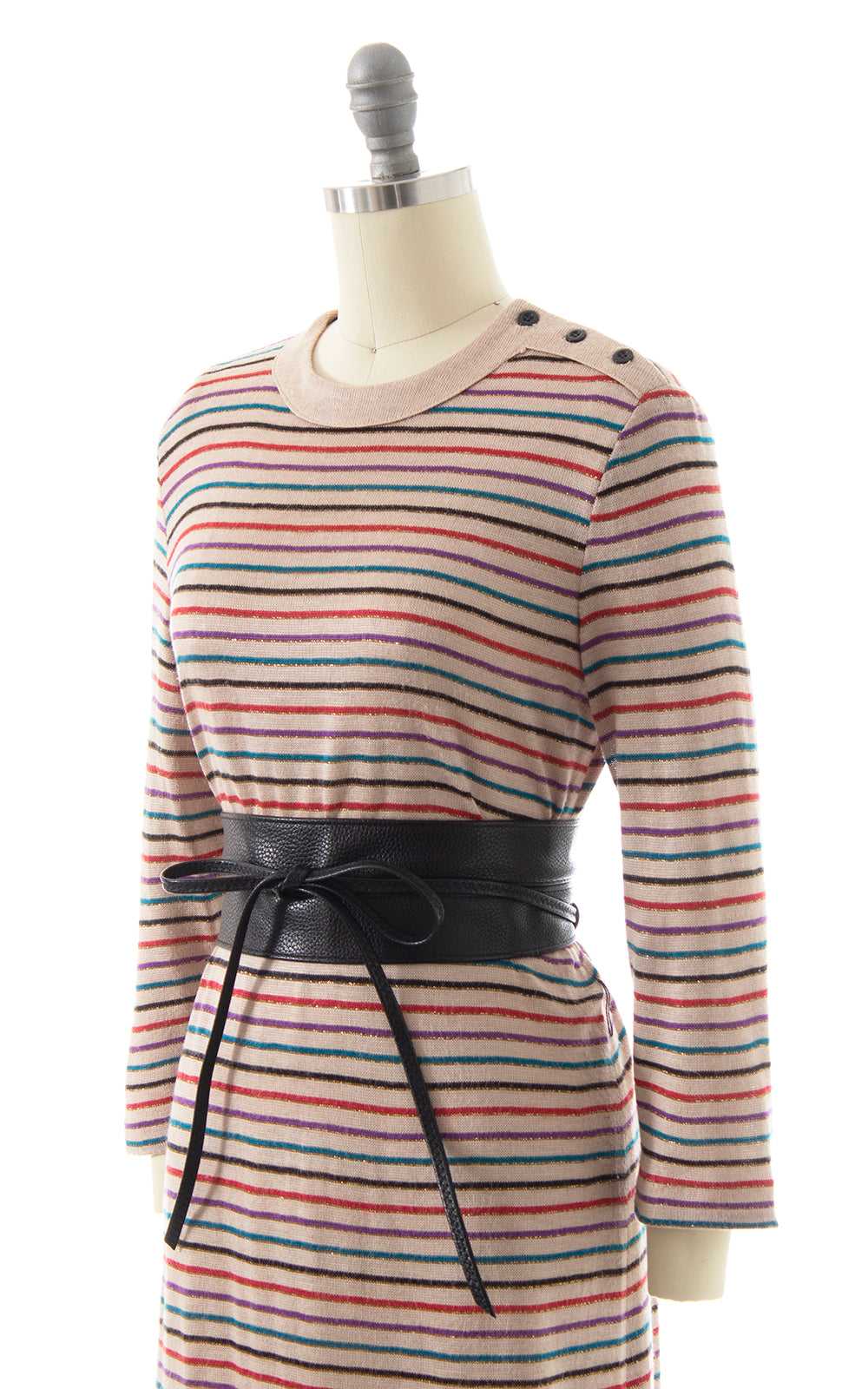1970s Metallic Striped Sweater Dress | x-small/sm… - image 7