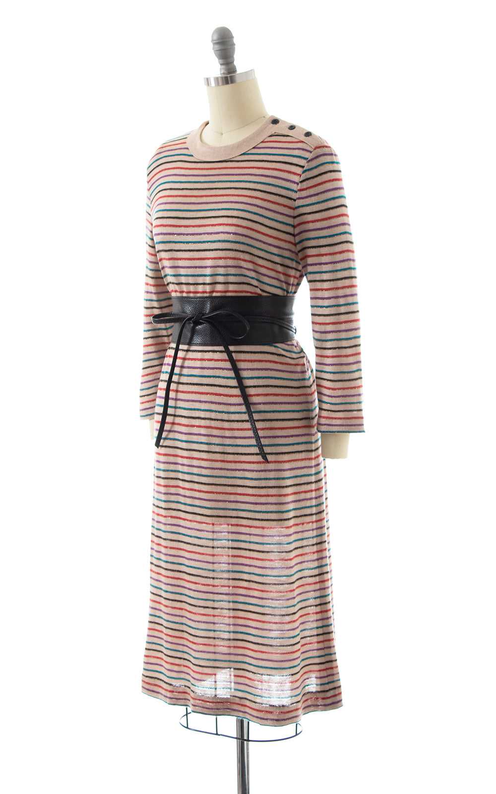 1970s Metallic Striped Sweater Dress | x-small/sm… - image 8