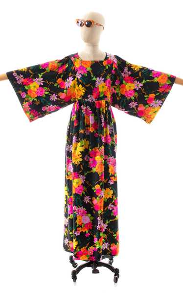 1970s Floral Kimono Sleeve Maxi Dress | small/medi
