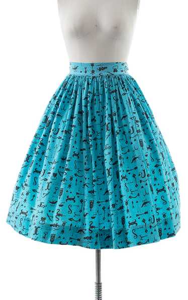 1950s Locks Keys Novelty Print Cotton Skirt | smal