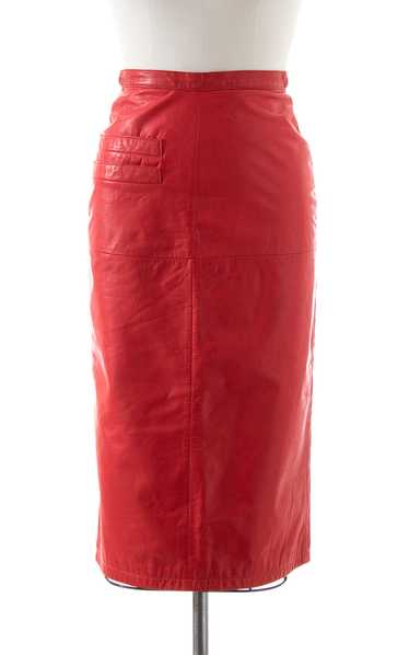 1980s TANNERY WEST Red Leather Pencil Skirt | x-sm