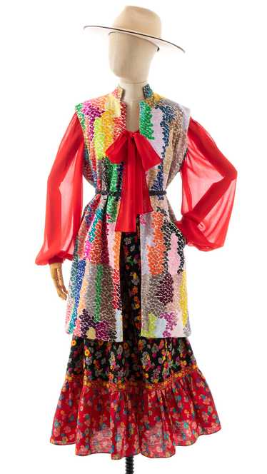 1970s Floral Embroidered Duster Jacket | small/me… - image 1