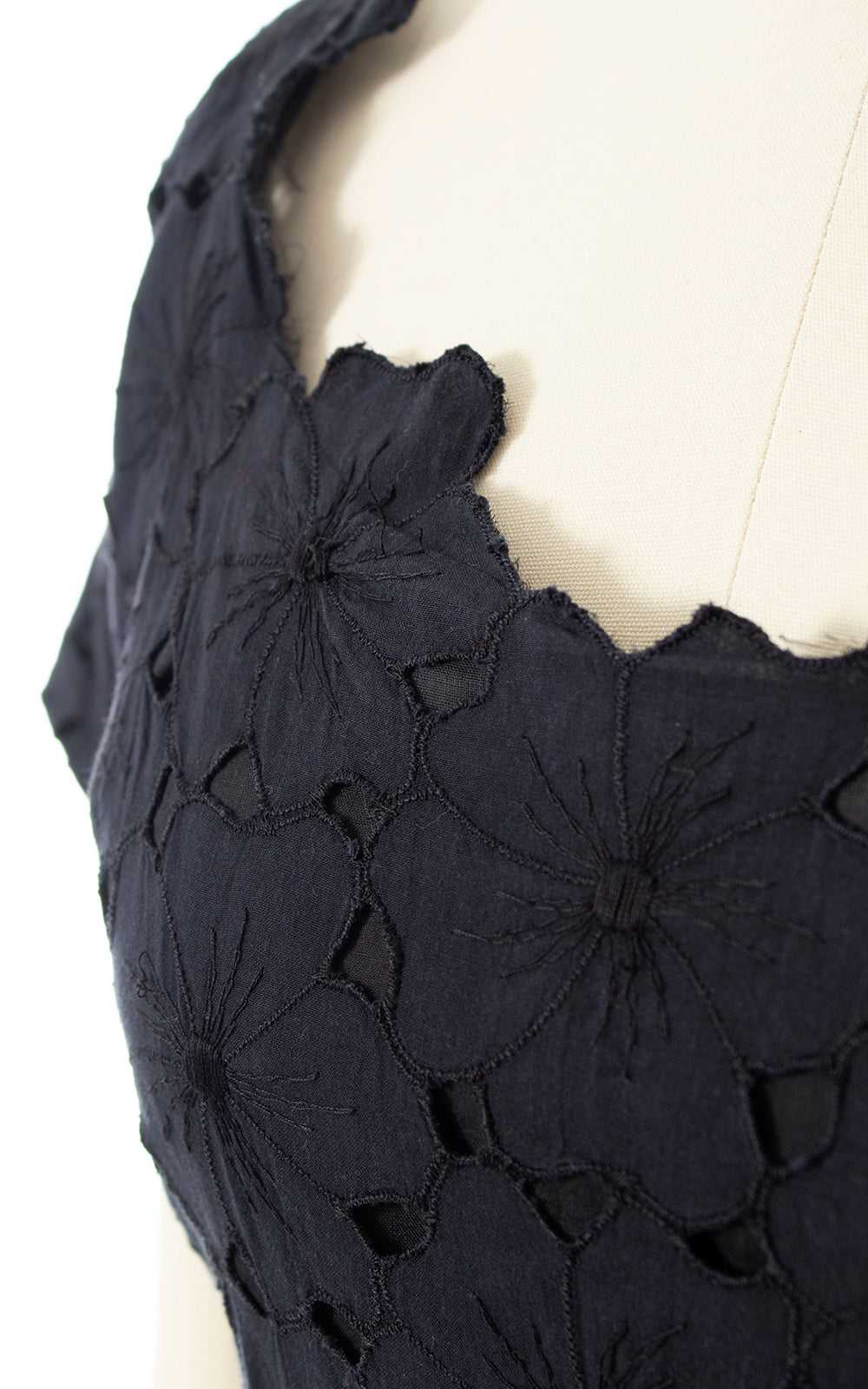 1950s Black Floral Cutwork Wiggle Dress | small - image 2