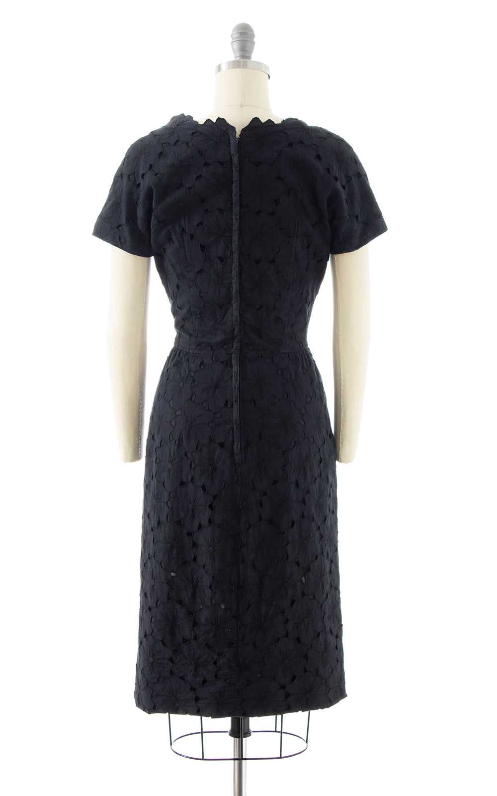 1950s Black Floral Cutwork Wiggle Dress | small - image 4
