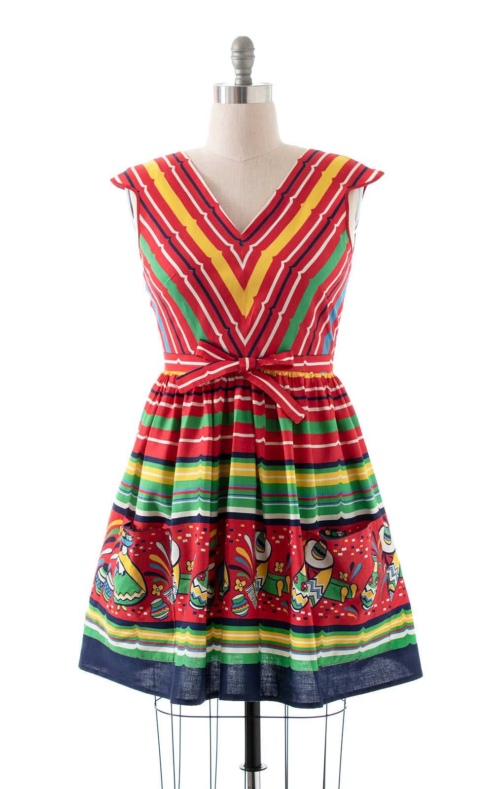 1940s Mexican Novelty Border Print Wrap Dress | m… - image 2