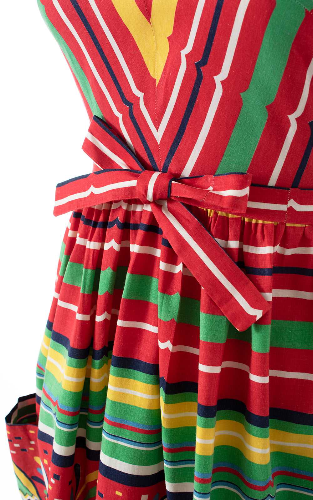 1940s Mexican Novelty Border Print Wrap Dress | m… - image 9