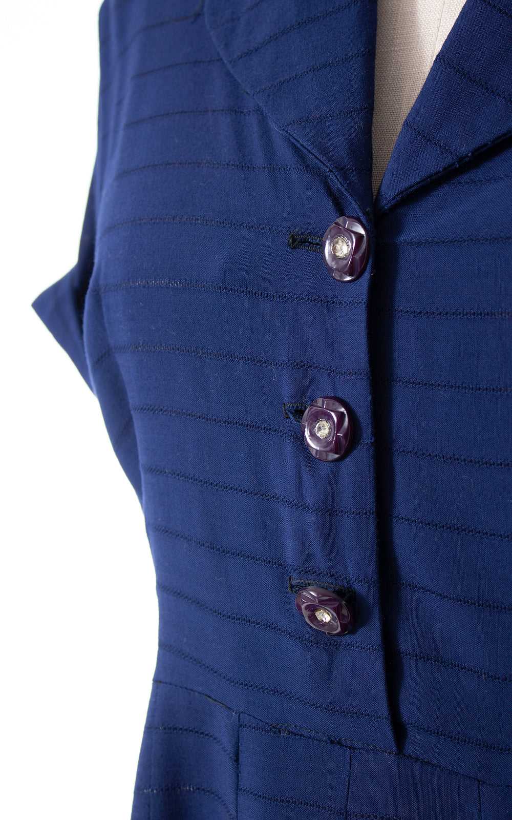 1940s Navy Blue Cotton Rayon Shirtwaist Dress | x… - image 2