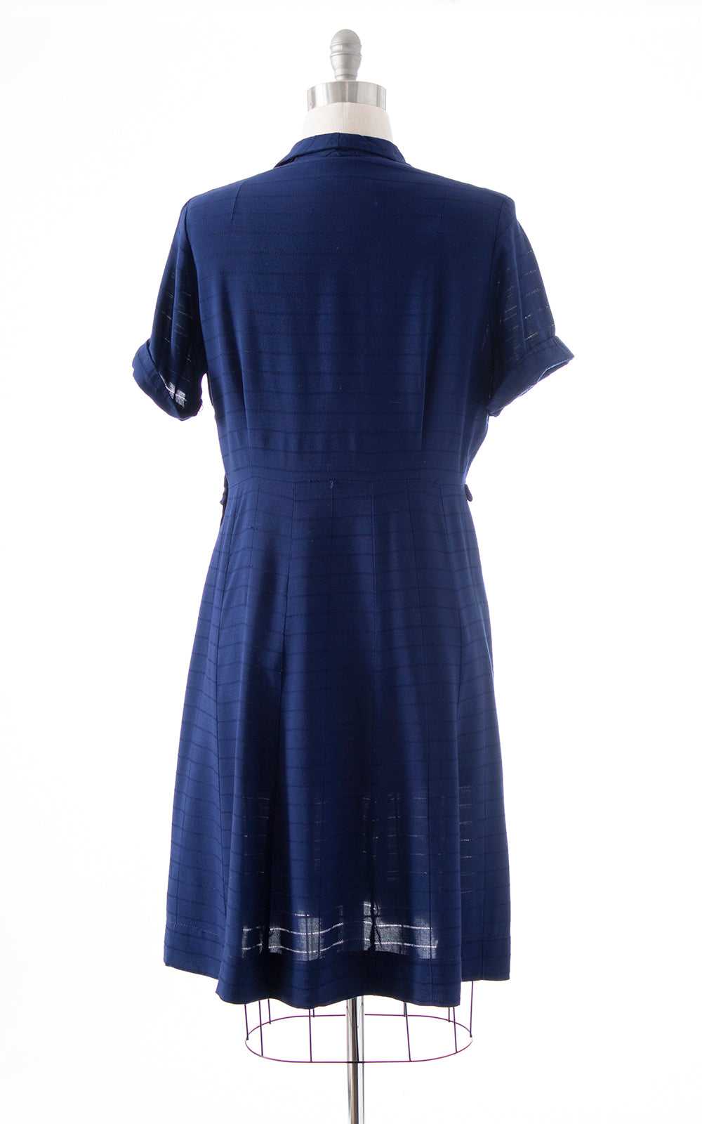 1940s Navy Blue Cotton Rayon Shirtwaist Dress | x… - image 4
