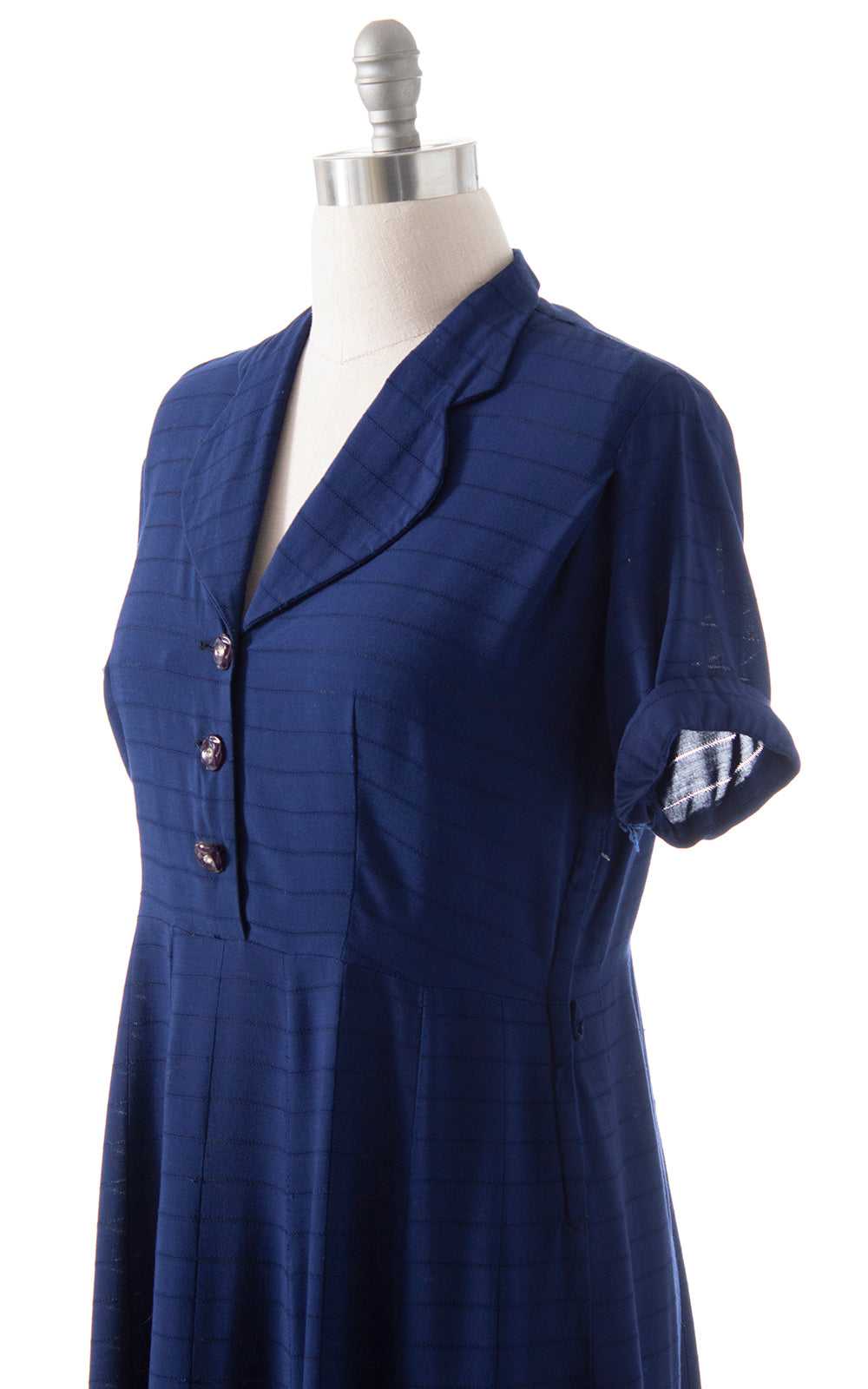 1940s Navy Blue Cotton Rayon Shirtwaist Dress | x… - image 5