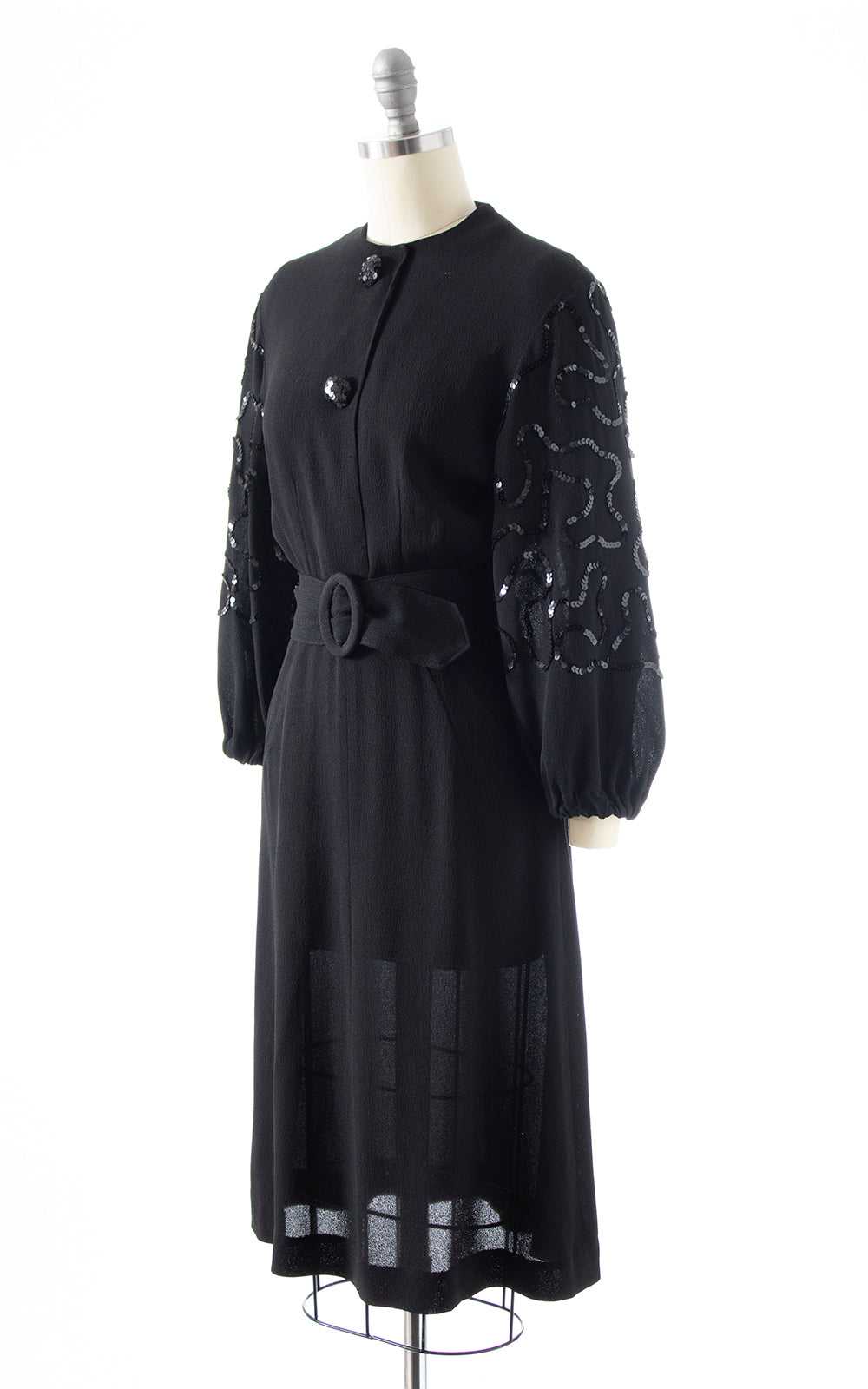 1930s Sequin Soutache Balloon Sleeve Rayon Dress … - image 3