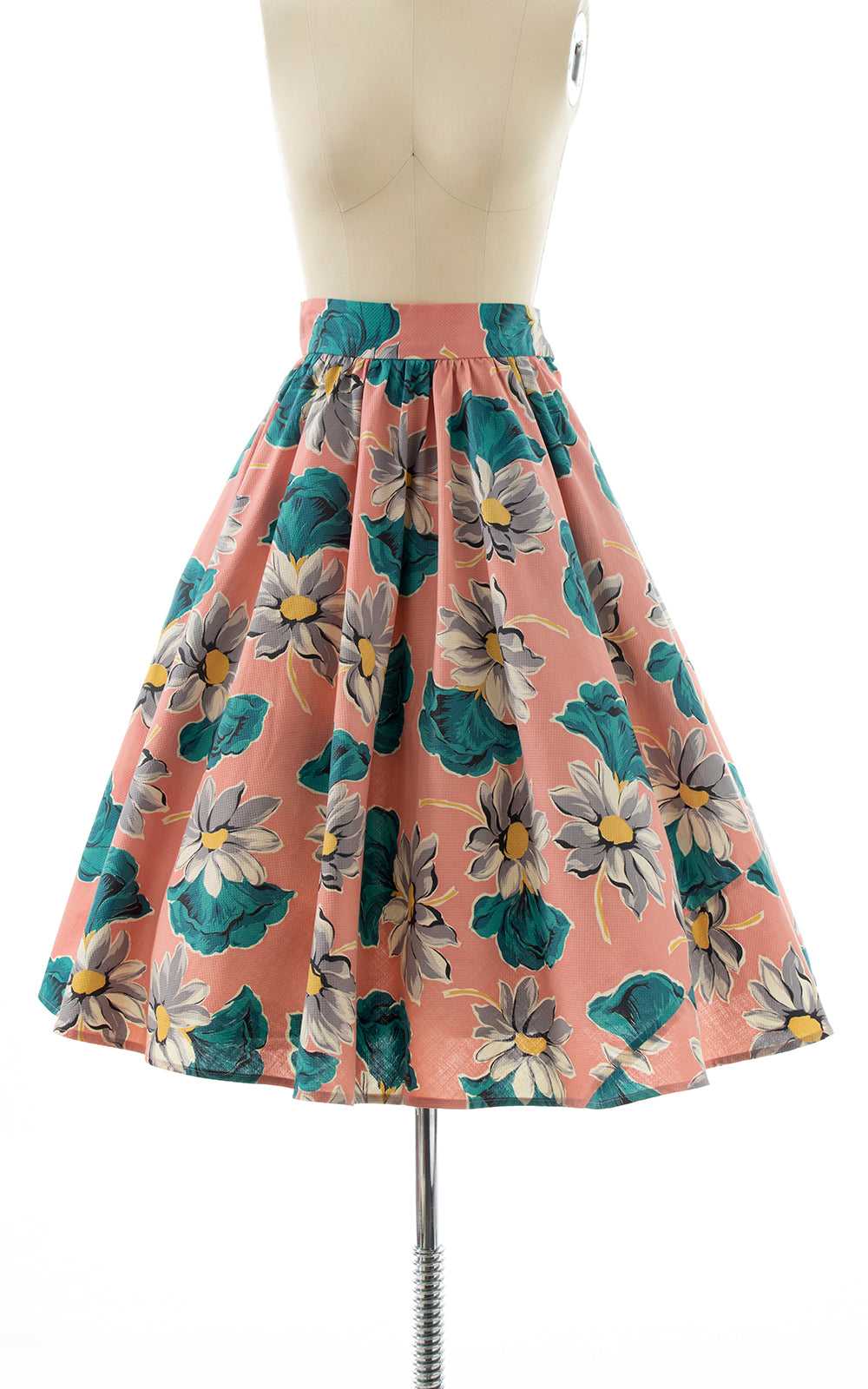 1940s Floral Cotton Skirt | x-small - image 1