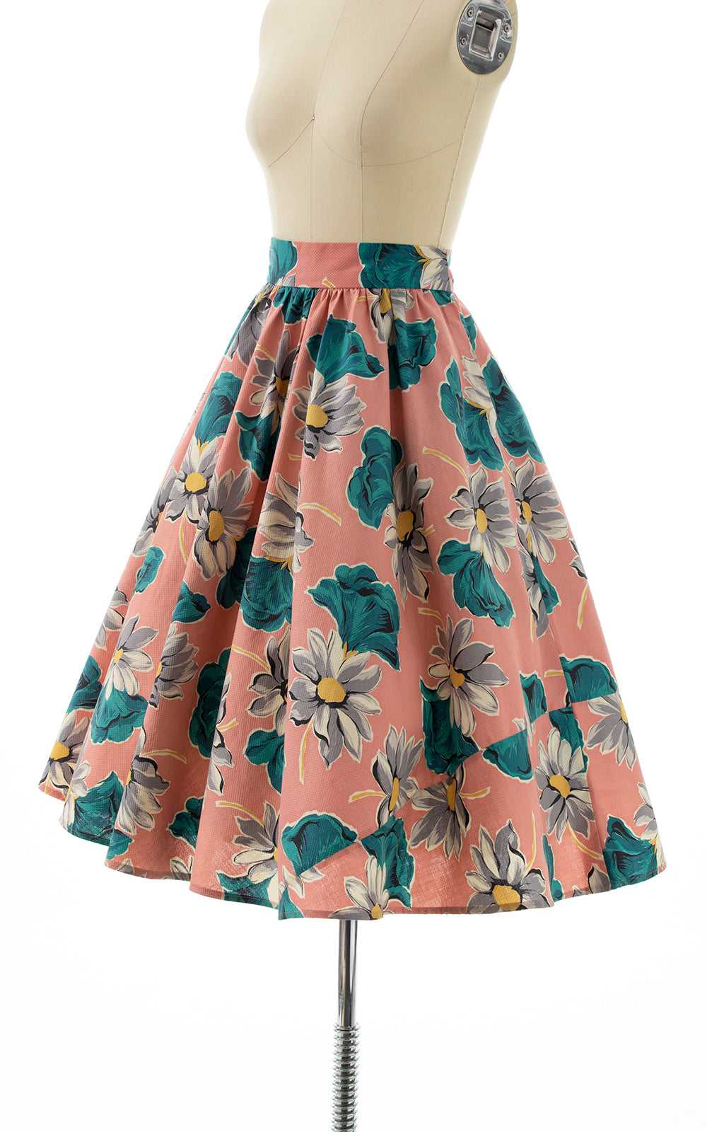 1940s Floral Cotton Skirt | x-small - image 3