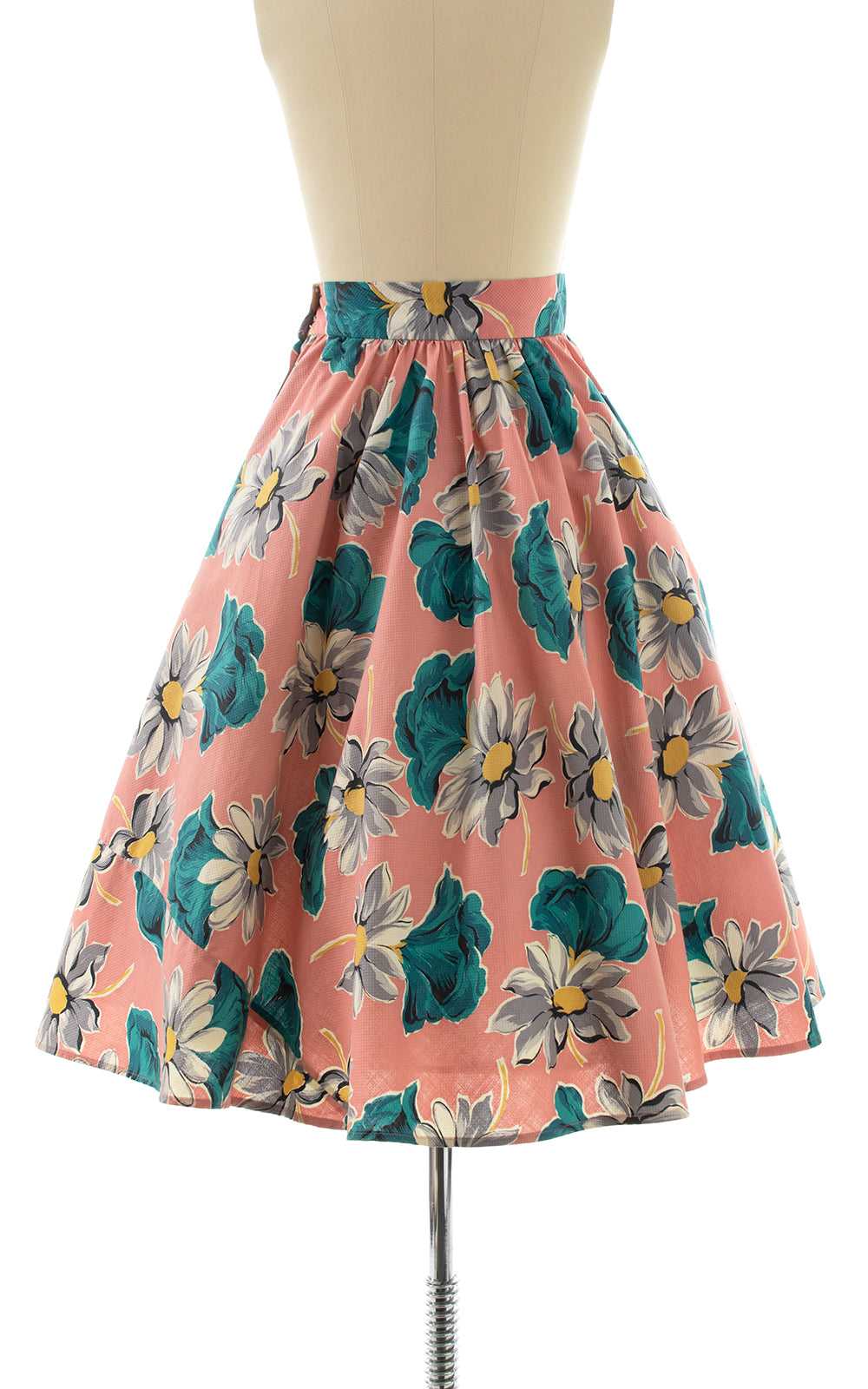 1940s Floral Cotton Skirt | x-small - image 4