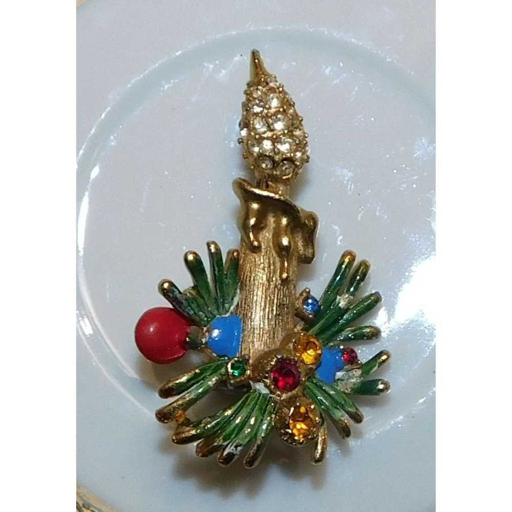 Other Rare Vintage Christmas Candle Brooch - image 2