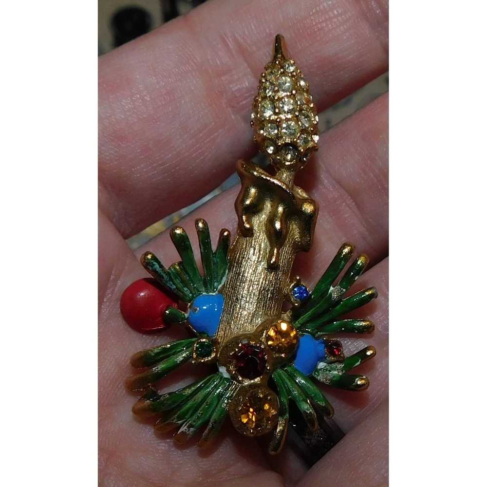 Other Rare Vintage Christmas Candle Brooch - image 4